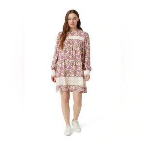 Chaps Boho Floral Polka Dot Baby Doll Cottagecore Long Sleeve Dress